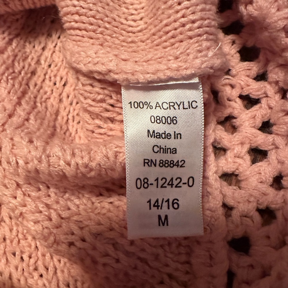 Roman’s Pink Cable Knit Cowl Neck Tunic Sweater Crochet Hem 14/16 - Picture 7 of 8